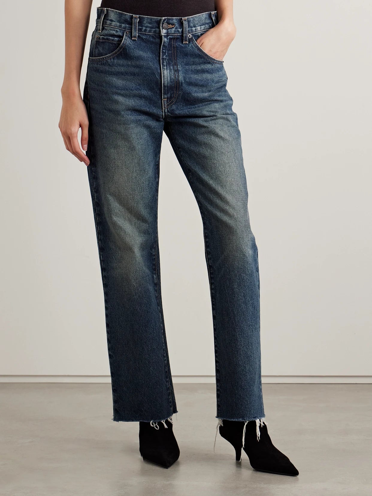 Calla Distressed Mid-rise Straight-leg Jeans