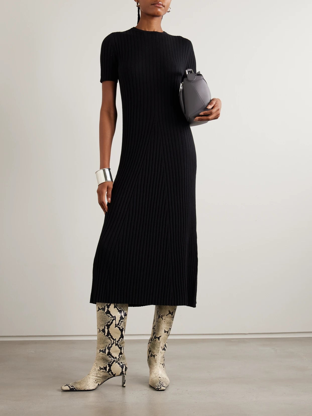 Image of Dresses. Product name - Isabela Ribbed Cotton And Cashmere-blend Midi Dress in Black colour by brand - LISA YANG
