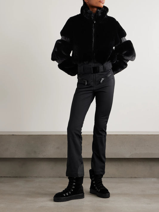 Image of Others. Product name - Lieke Belted Plush Ski Suit in Black colour by brand - Goldbergh