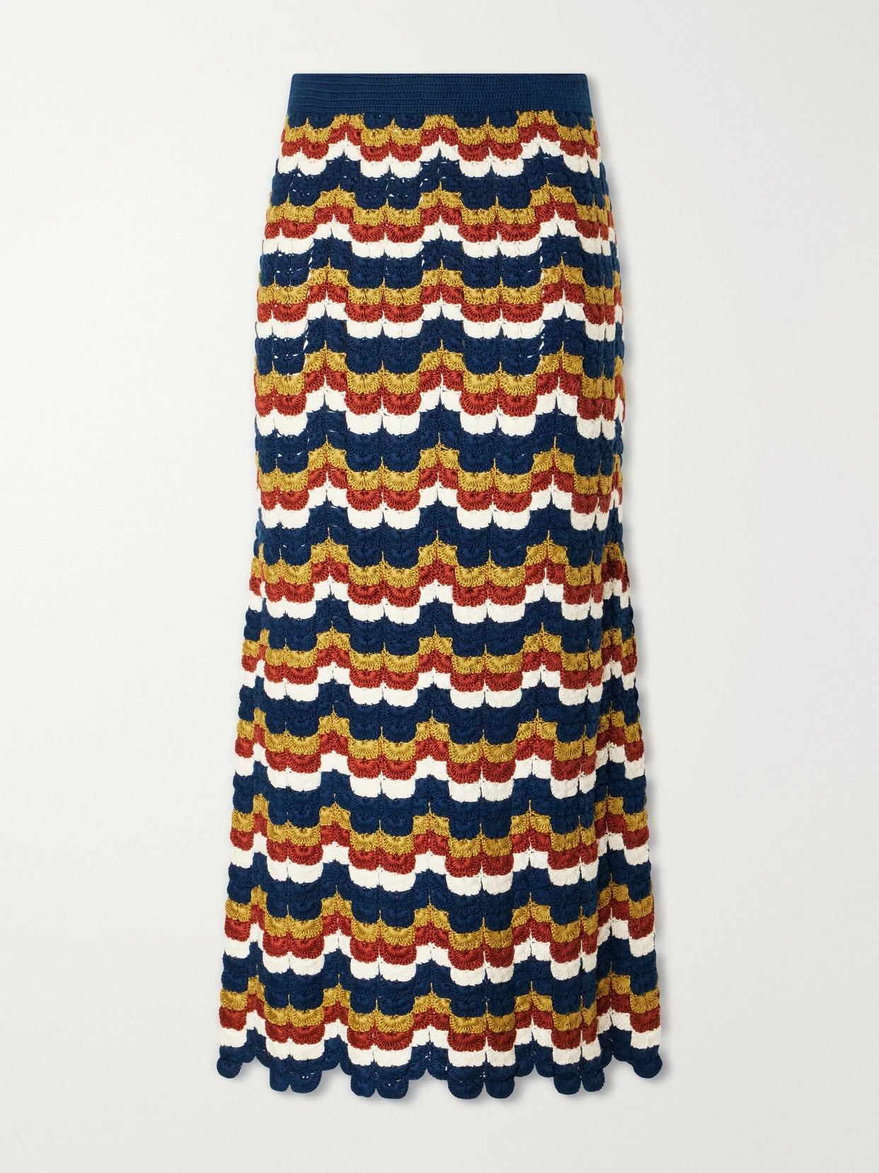 Lucero Striped Crocheted Cotton Midi Skirt