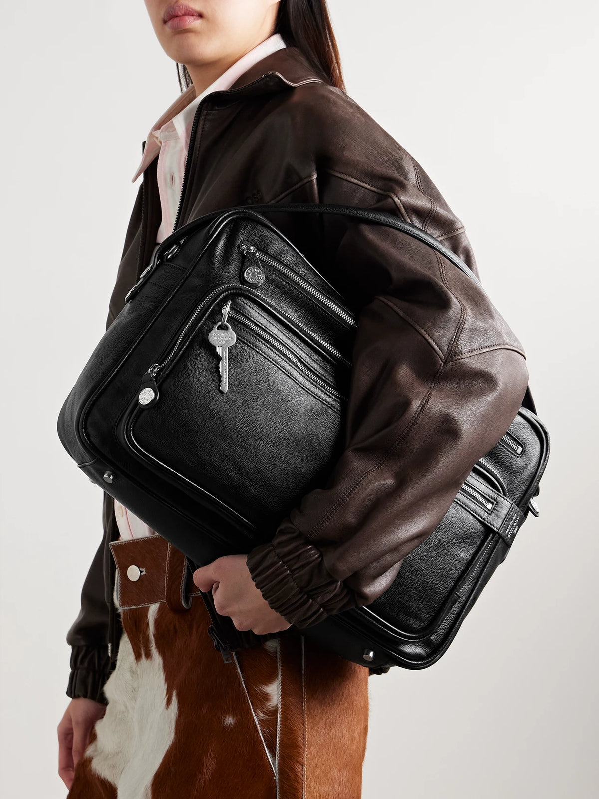 Image of Bags. Product name - Camero Camera Medium Embellished Textured-leather Tote in Black colour by brand - Acne Studios