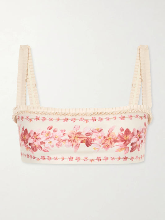 Image of Swimwear. Product name - Olmo Cauca Floral-print Bikini Top in Pink colour by brand - Agua by Agua Bendita