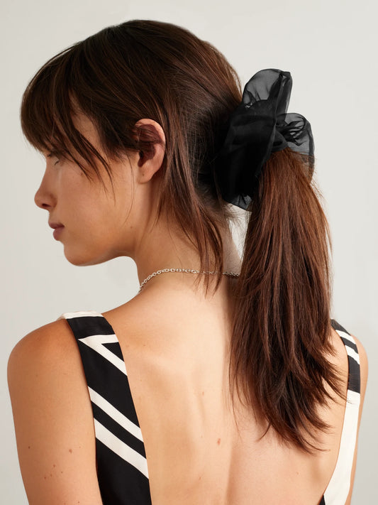 Image of Accessories. Product name - Silk-organza Scrunchie in Black colour by brand - Sophie Buhai