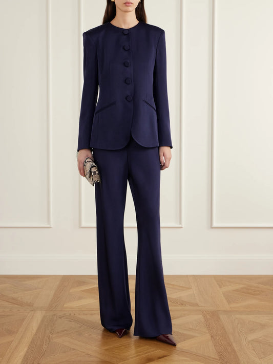 Image of Coats & Jackets. Product name - Wryllen Crepe Blazer in Navy colour by brand - Veronica Beard