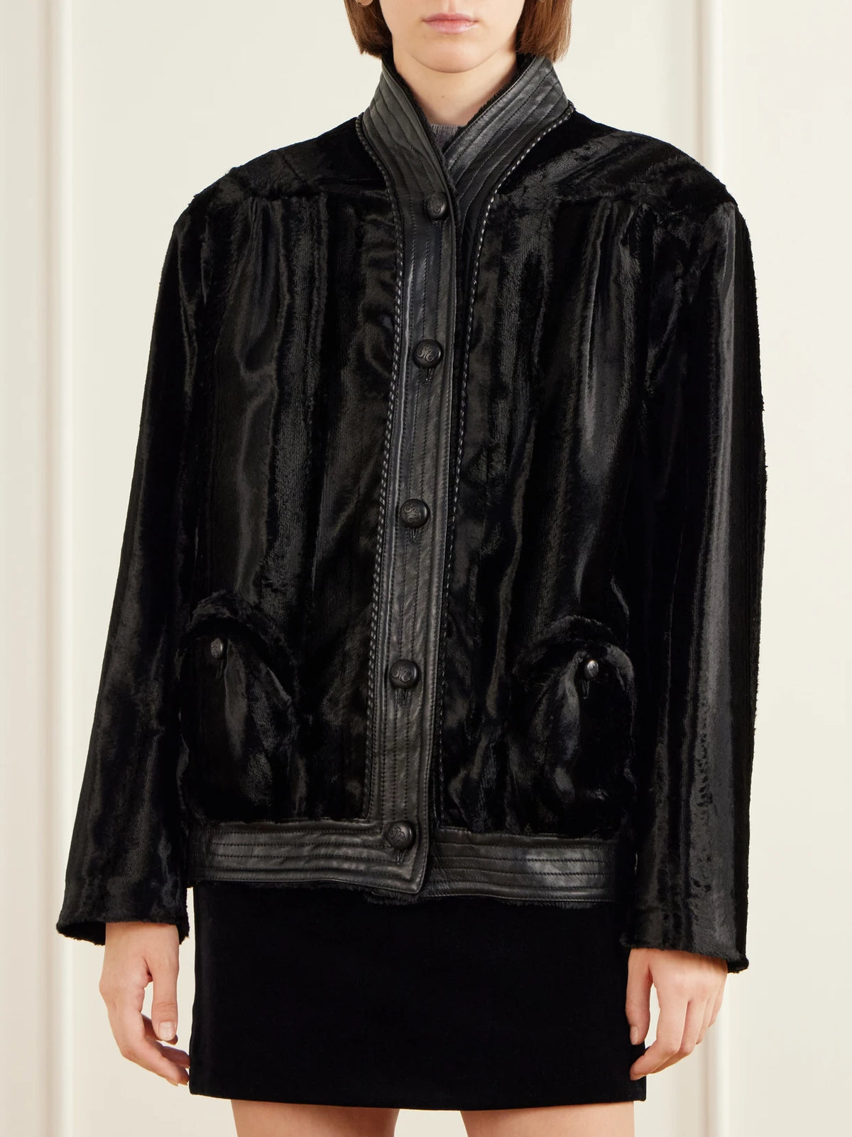 BLAZÉ Milano Coiba Leather-trimmed Velvet Jacket