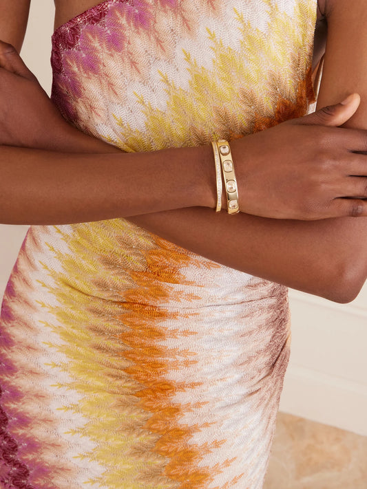Image of Bracelets. Product name - The Cubic Hinged Set Of Two Gold-tone Cubic Zirconia, Crystal And Enamel Cuffs in Multi colour by brand - Roxanne Assoulin