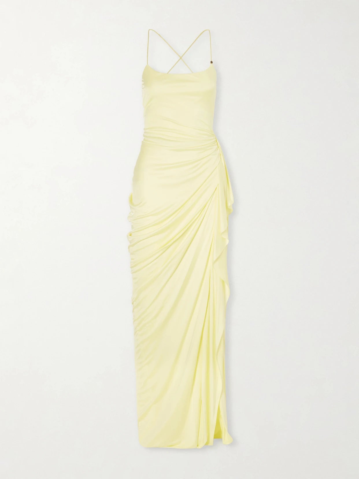 Image of Dresses. Product name - Draped Jersey Gown in Yellow colour by brand - Versace