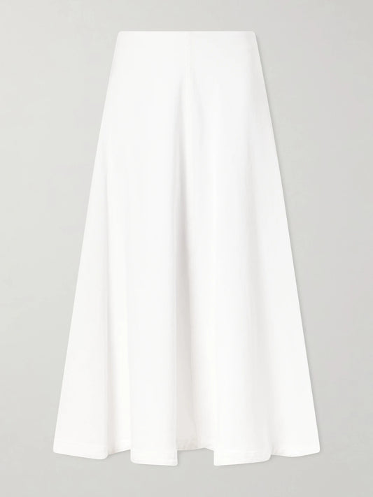 Image of a model wearing Skirts. Product name - Varda Paneled Cotton-blend Midi Skirt in White colour by brand - Altuzarra