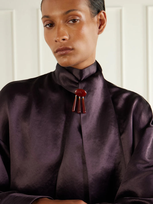 Image of Keychains. Product name - Ethel Silver-plated Red Carnelian Brooch in Burgundy colour by brand - LIÉ STUDIO