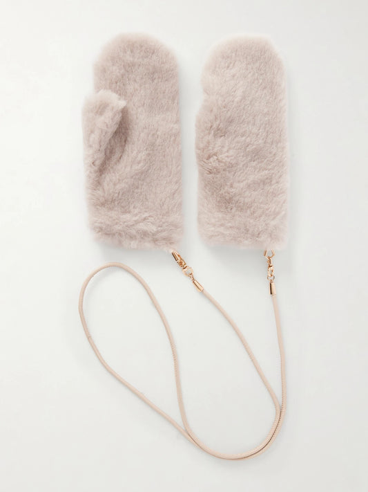 Max Mara Ombrato Strap-detailed Alpaca, Wool And Silk-blend Gloves