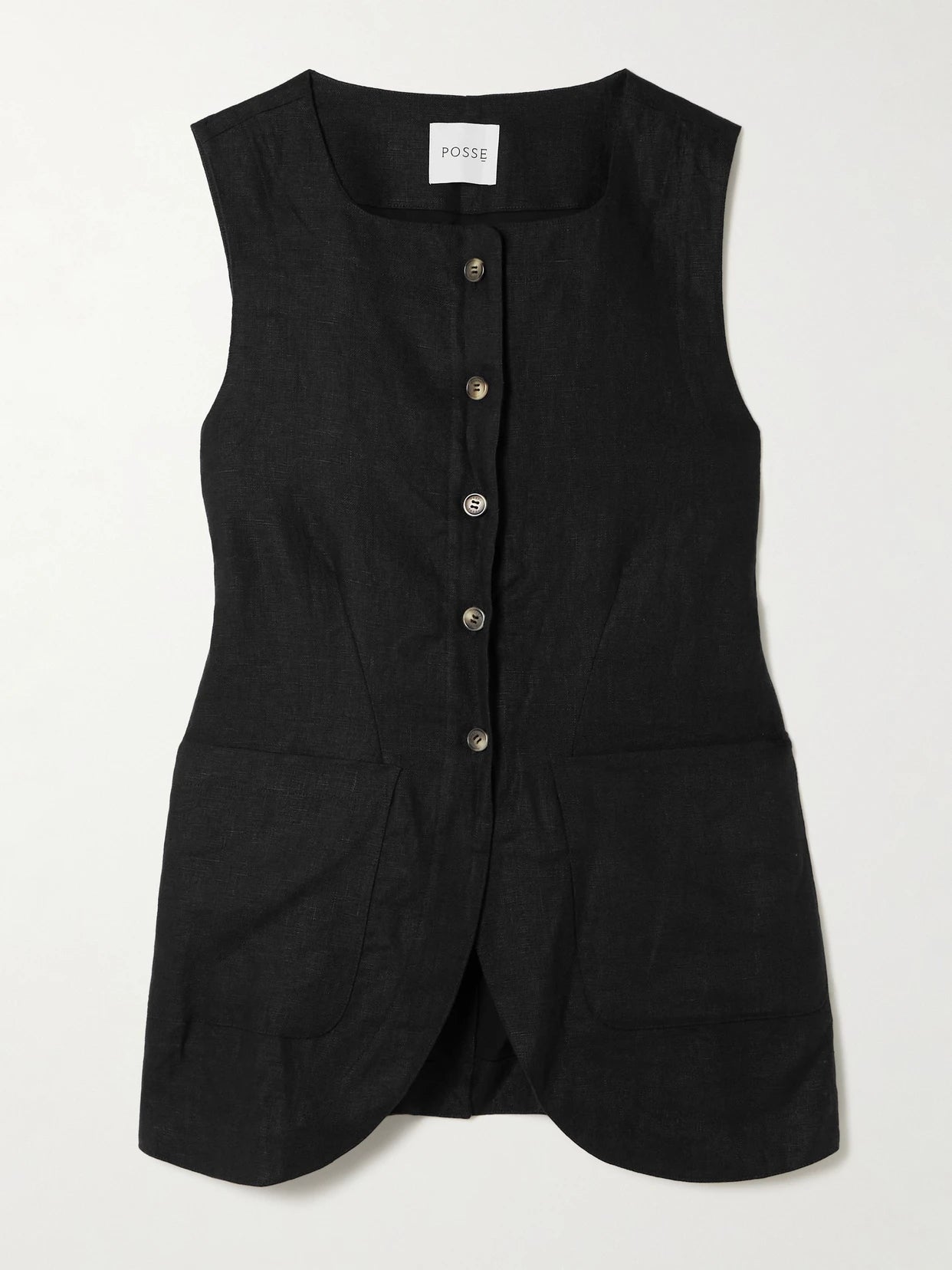 Image of Coats & Jackets. Product name - Emma Linen Vest in Black colour by brand - Posse
