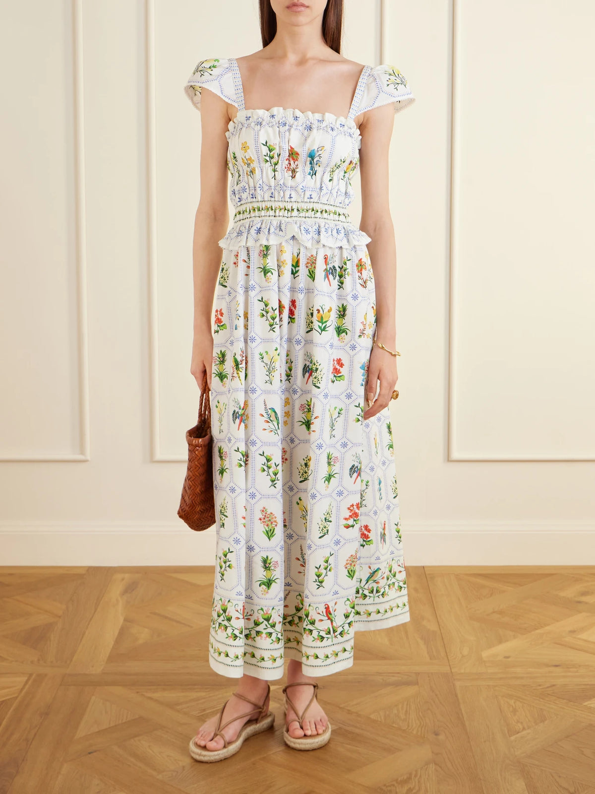 Image of Dresses. Product name - Tropical Porcelain Printed Cotton-poplin Maxi Dress in White colour by brand - Farm Rio