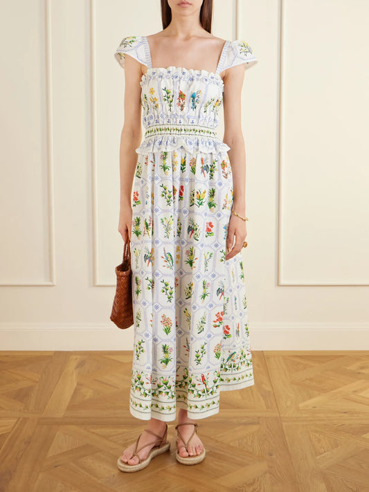 Image of Dresses. Product name - Tropical Porcelain Printed Cotton-poplin Maxi Dress in White colour by brand - Farm Rio