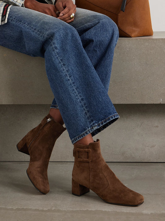 Très Vivier Polly 45 Buckled Suede Ankle Boots