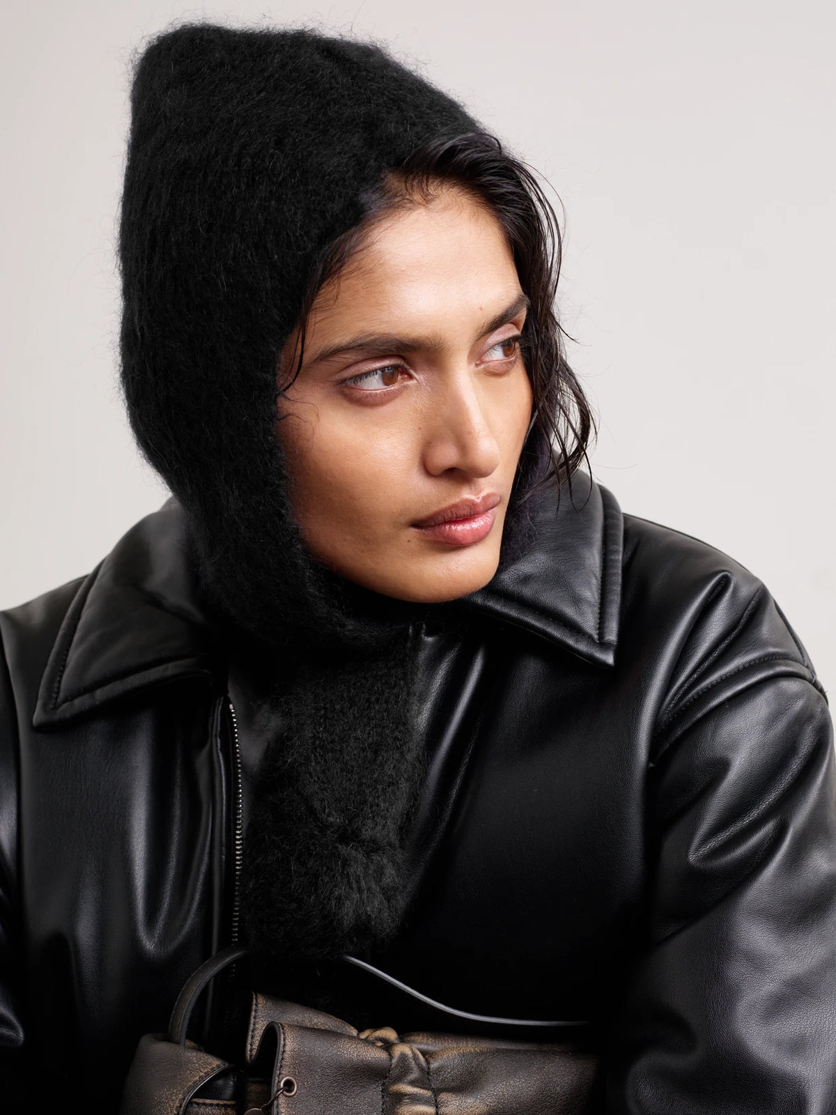 Image of Hats. Product name - Tie-detailed Mohair And Wool-blend Hood in Black colour by brand - Acne Studios