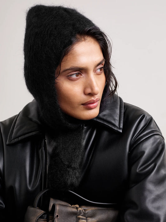 Image of Hats. Product name - Tie-detailed Mohair And Wool-blend Hood in Black colour by brand - Acne Studios