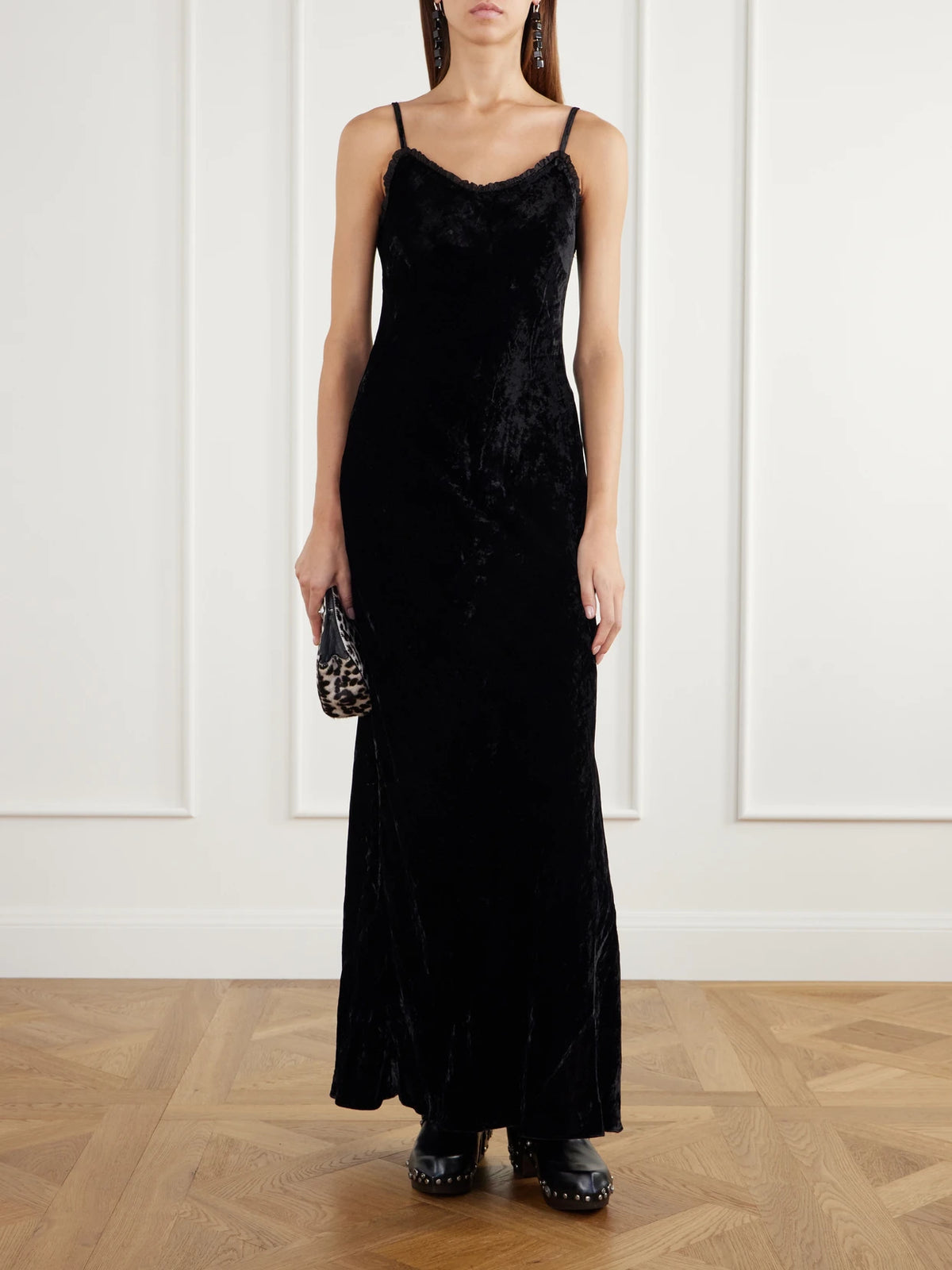 Image of Dresses. Product name - Athens Tulle-trimmed Velvet Maxi Dress in Black colour by brand - ALIX OF BOHEMIA