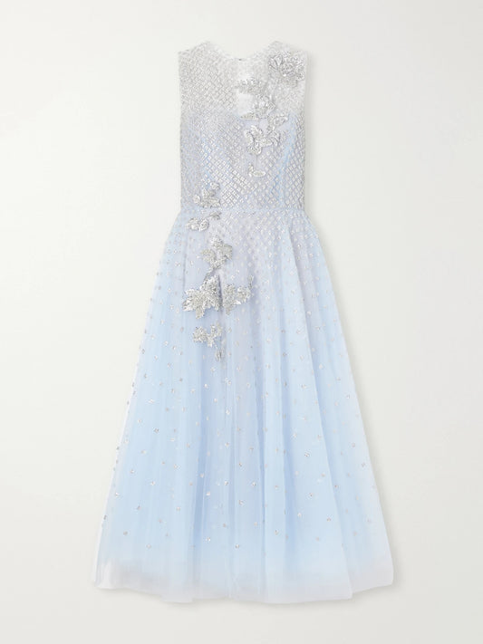 Oscar de la Renta Layered Crystal-embellished Organza And Tulle Midi Dress