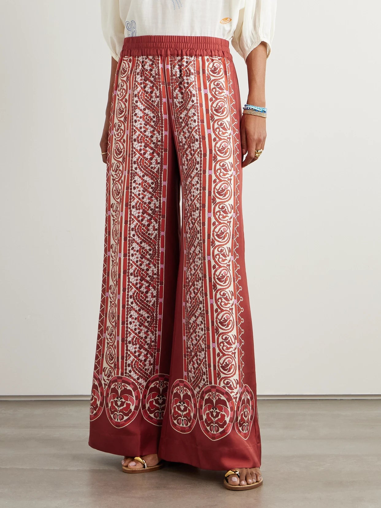 Icon Palazzo Printed Silk-twill Wide-leg Pants