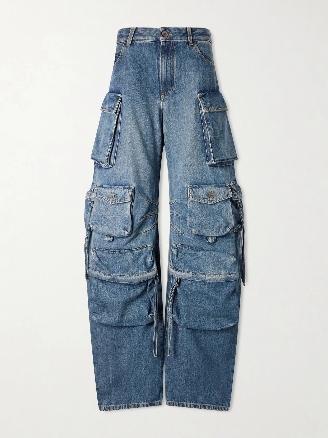 Image of Jeans. Product name - Tapered Mid-rise Wide-leg Cargo Jeans in Blue colour by brand - The Attico