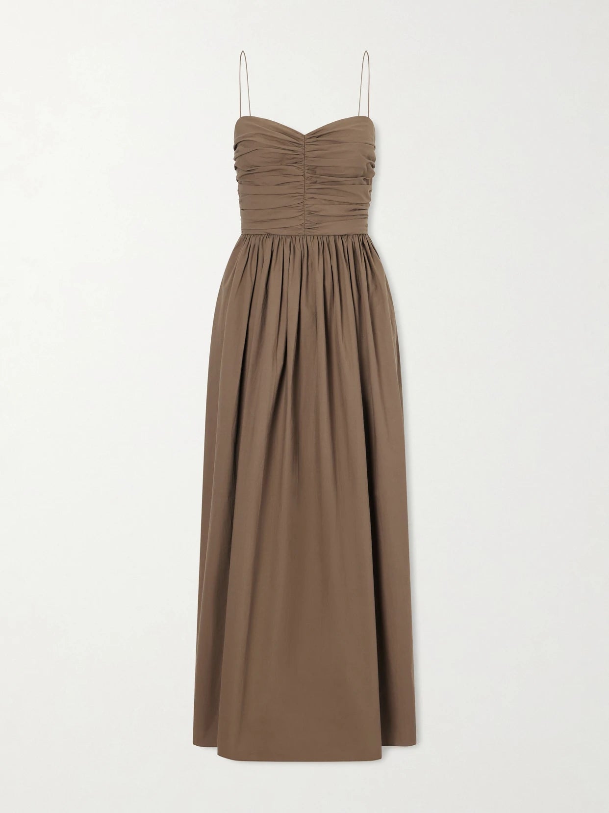 Image of Dresses. Product name - Gathered Organic Cotton-poplin Midi Dress in Brown colour by brand - Matteau