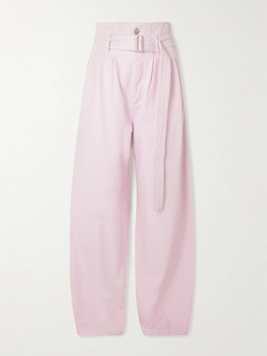 Image of Jeans. Product name - + Maria Mcmanus Corset Belted Pintucked High-rise Wide-leg Organic Jeans in Pastel pink colour by brand - AGOLDE
