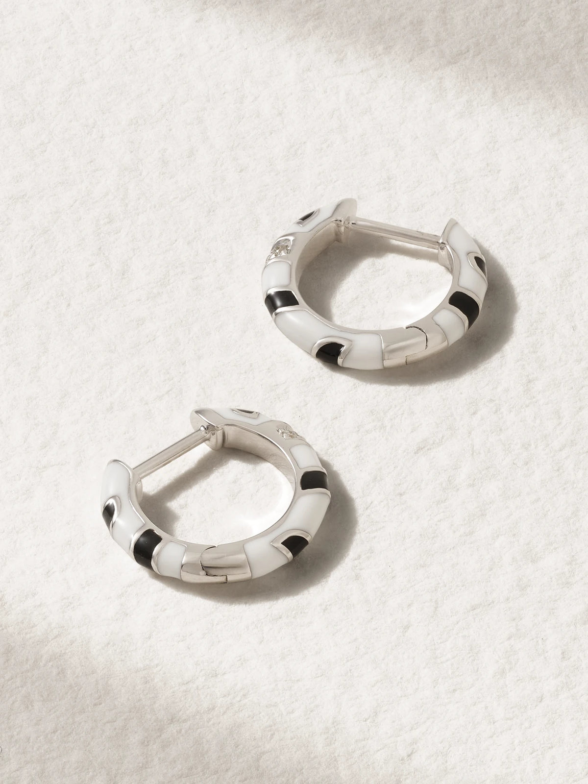 9-karat White Gold, Diamond And Enamel Hoop Earrings