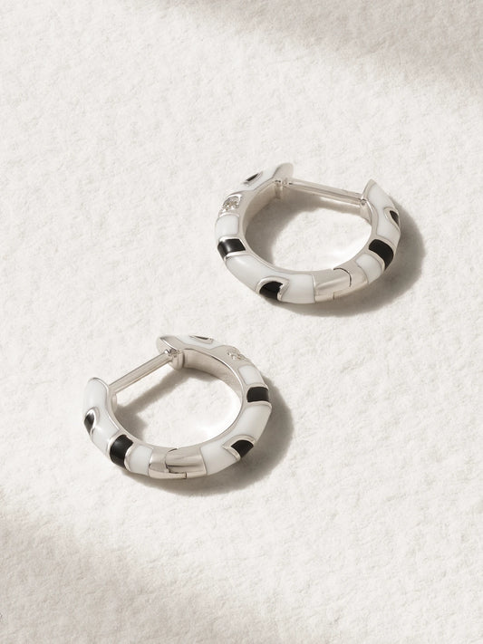 9-karat White Gold, Diamond And Enamel Hoop Earrings