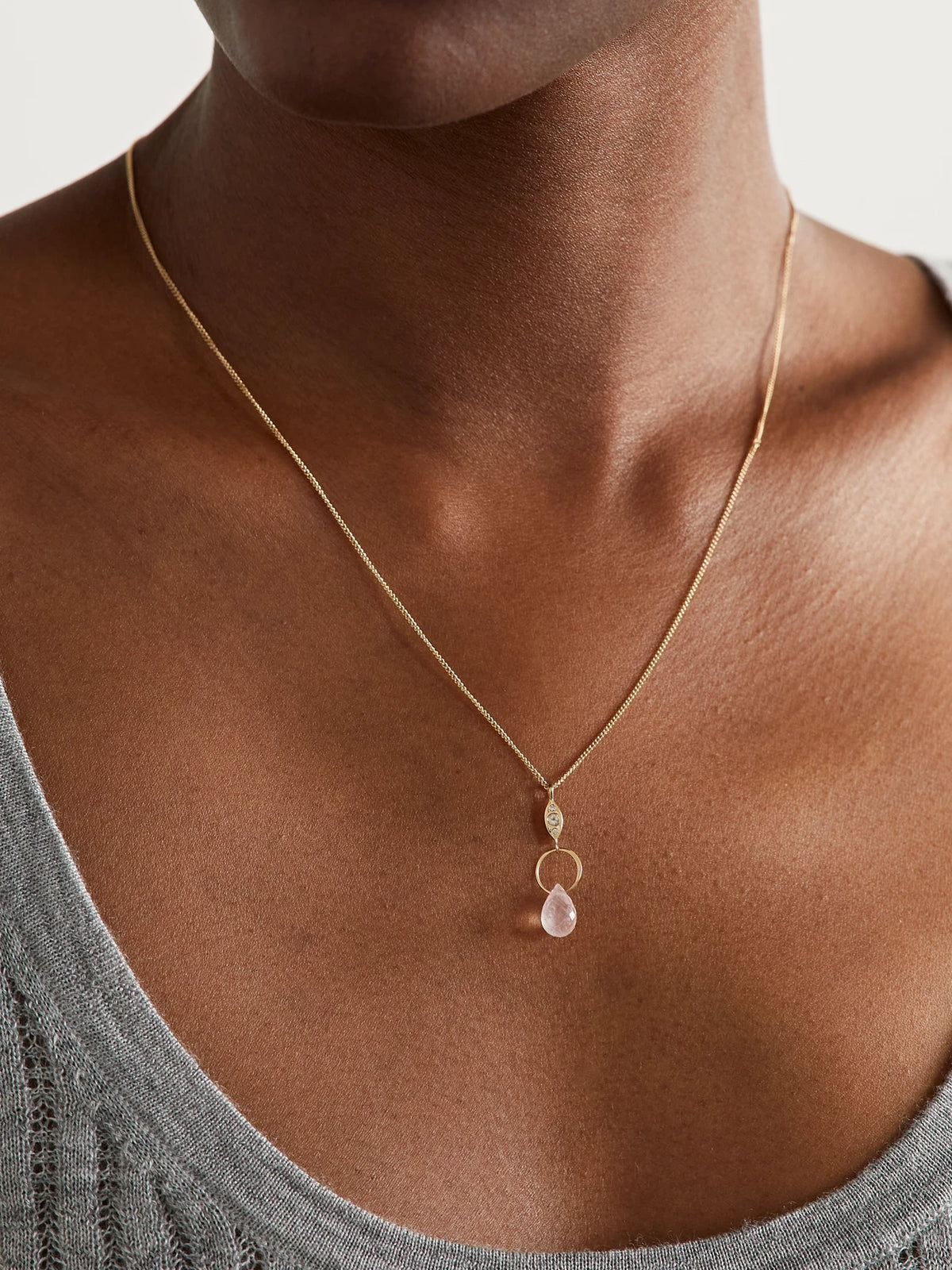 Image of Necklaces. Product name - 14-karat Recycled Gold, Rose Quartz And Diamond Necklace in Multi colour by brand - Melissa Joy Manning