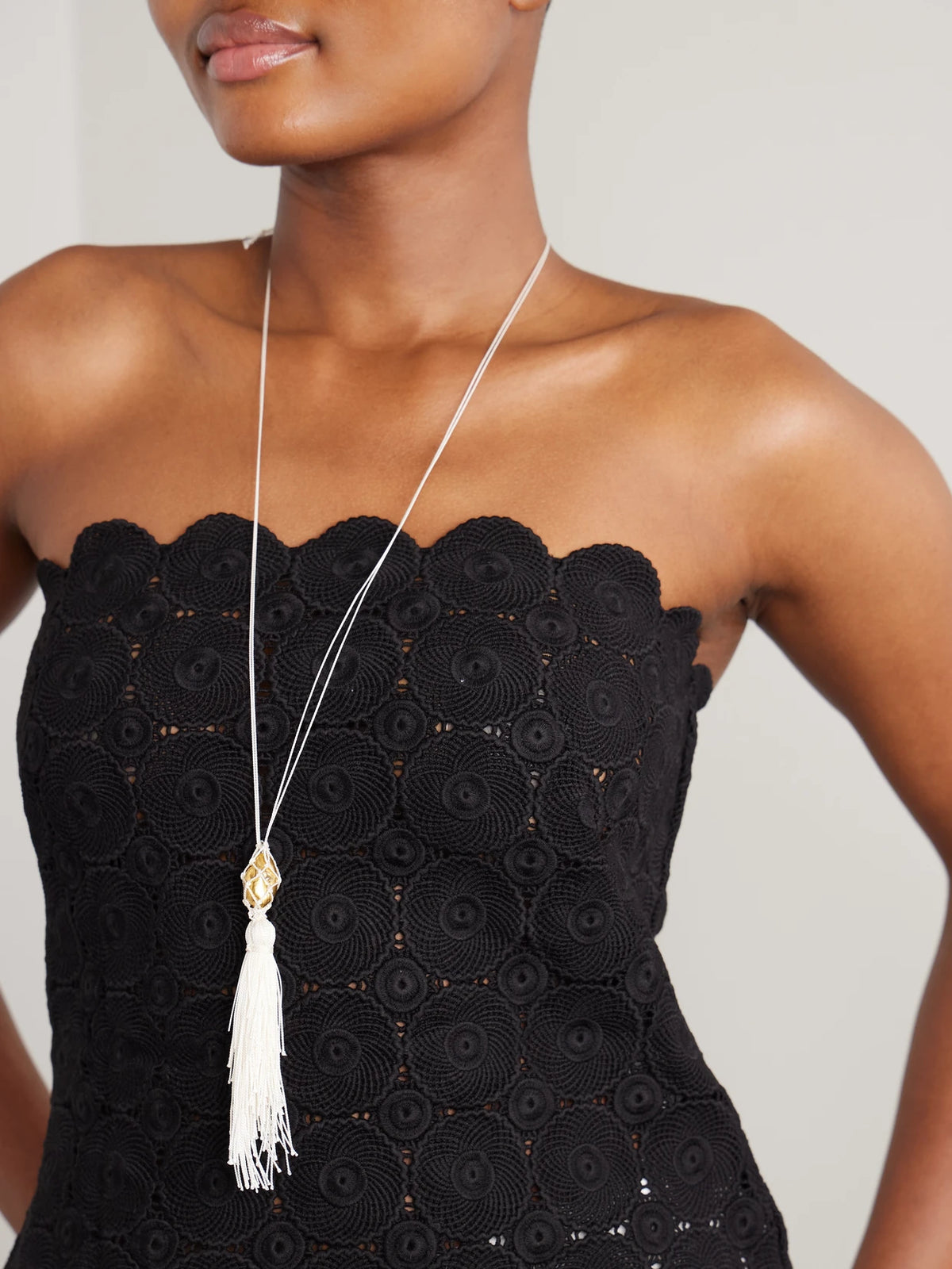 Image of Necklaces. Product name - Melody Cord And Gold-plated Necklace in Cream colour by brand - Alighieri