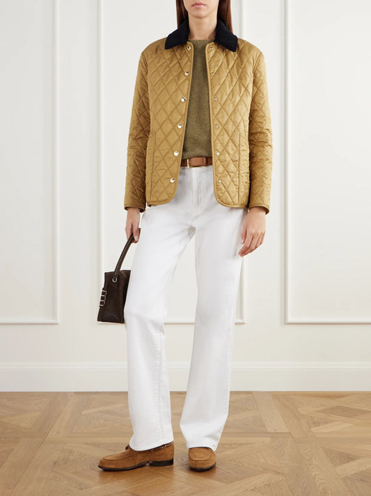 Image of Coats & Jackets. Product name - Corduroy-trimmed Quilted Shell Jacket in Camel colour by brand - Burberry
