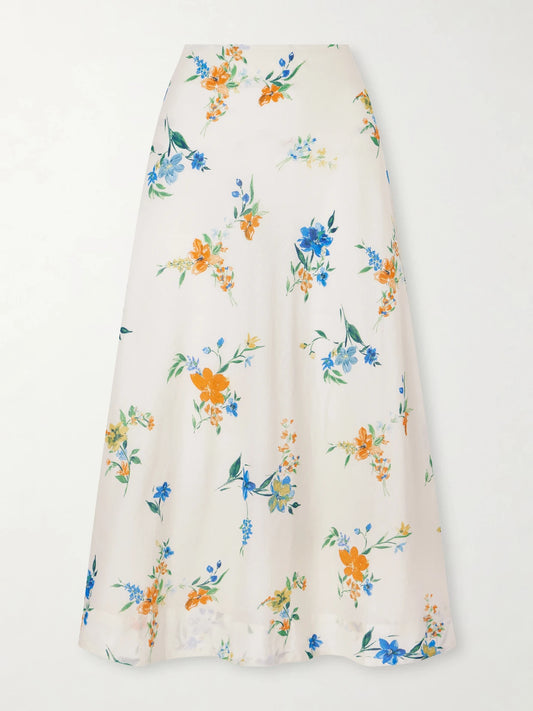 Mila Floral-print Organic Cotton Midi Skirt