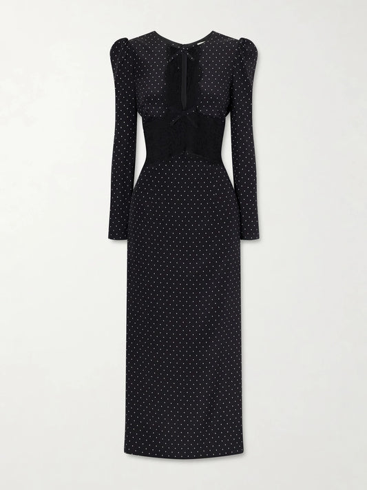 Image of Dresses. Product name - Polka-dot Silk Midi Dress in Black colour by brand - Alessandra Rich