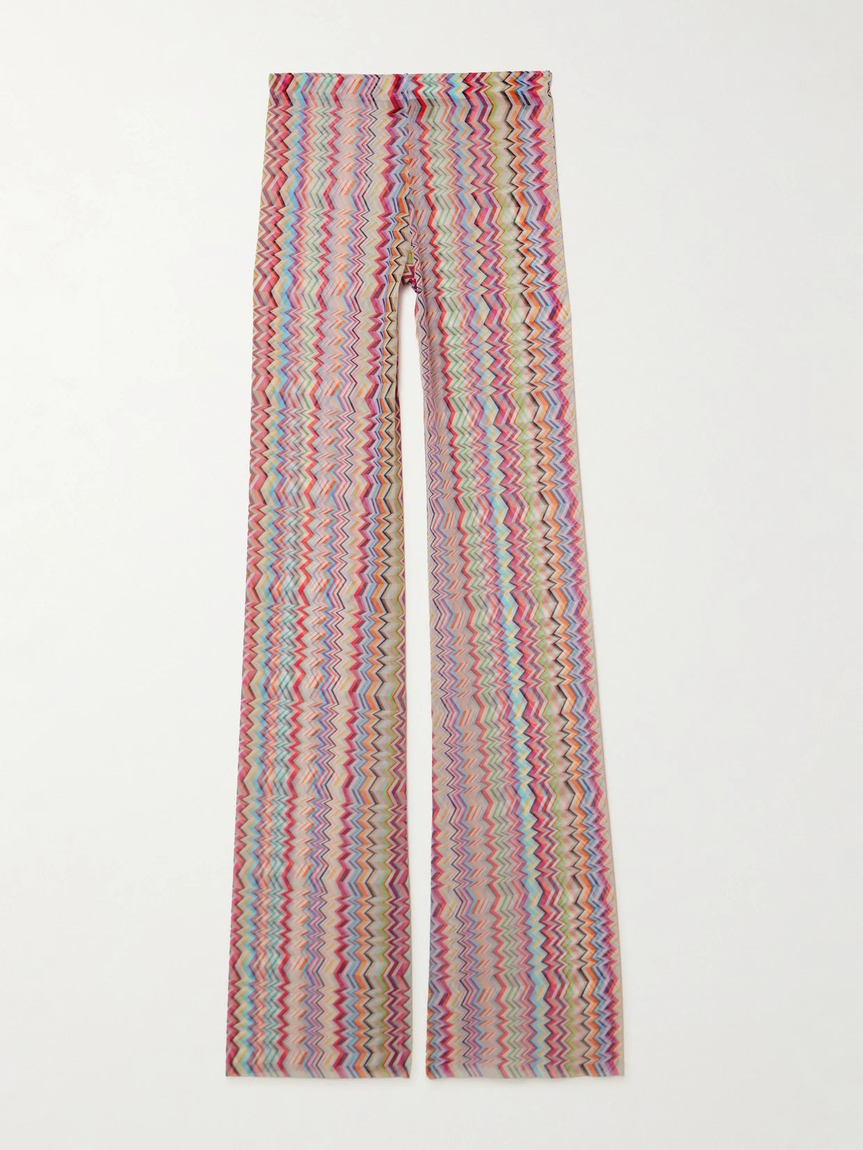 Image of a model wearing Pants. Product name - Striped Stretch-mesh Wide-leg Pants in Pink colour by brand - Missoni