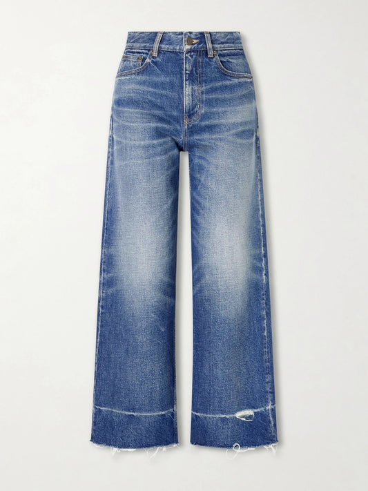 Image of Jeans. Product name - High-rise Wide-leg Jeans in Dark denim colour by brand - Chloé