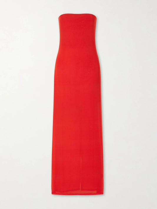Image of Dresses. Product name - Liliana Tulle Maxi Dress in Tomato red colour by brand - STAUD
