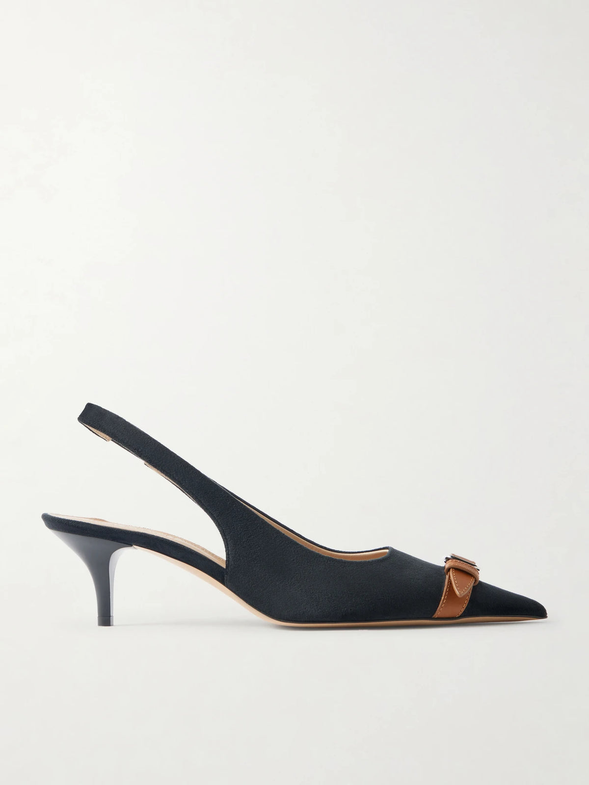 Buckled Leather-trimmed Velvet Slingback Pumps