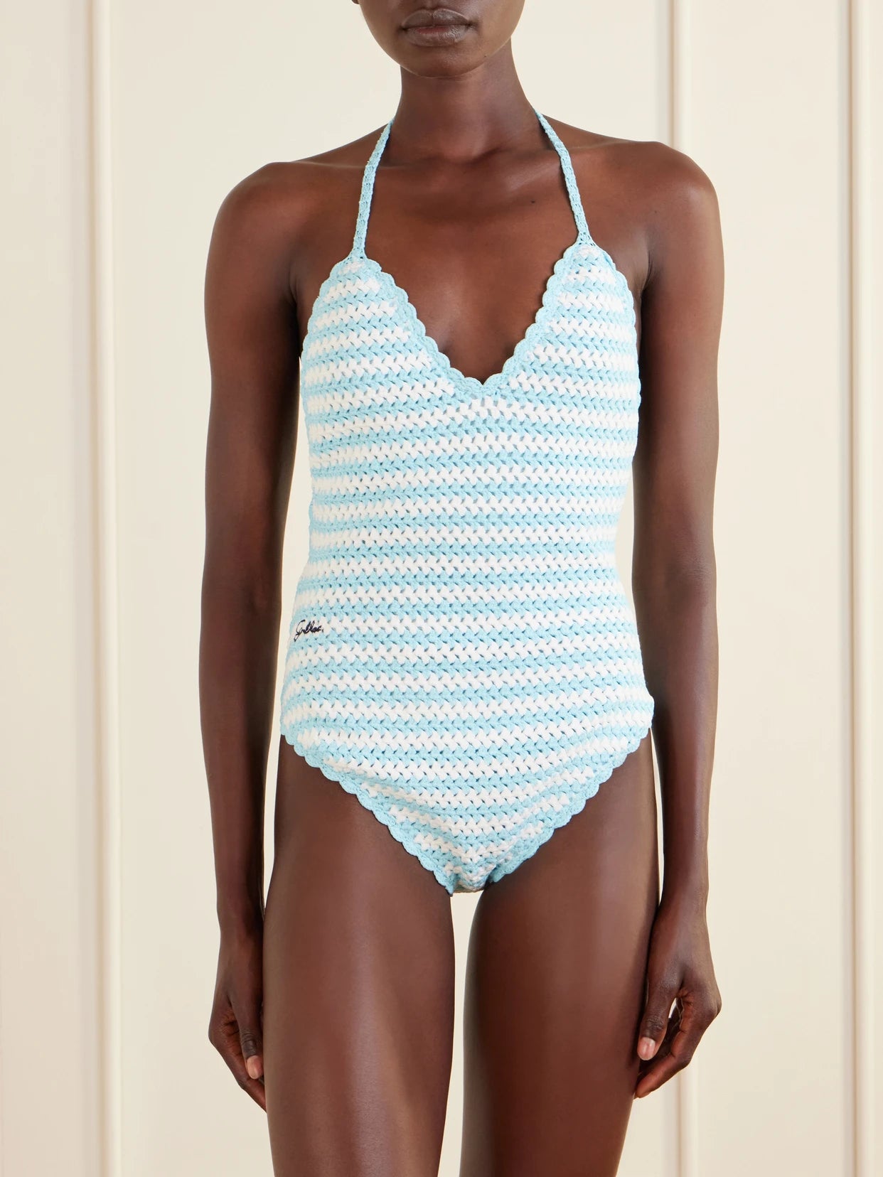 Karoline Striped Crocheted Swimsuit