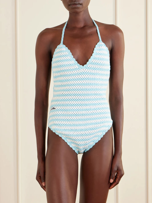 Karoline Striped Crocheted Swimsuit