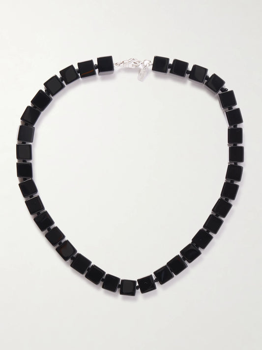 Tube Onyx And Silver Collar