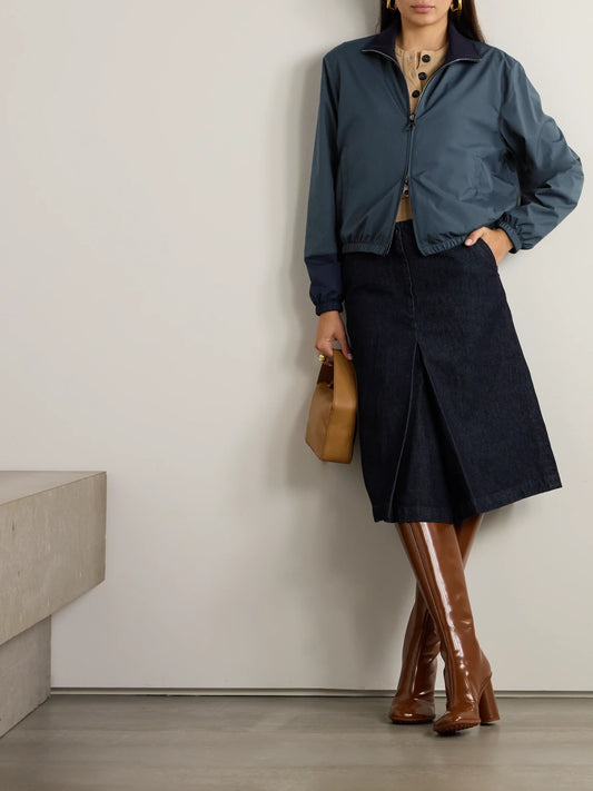 Image of Coats & Jackets. Product name - Reversible Shell And Cashmere Bomber Jacket in Navy colour by brand - Loro Piana