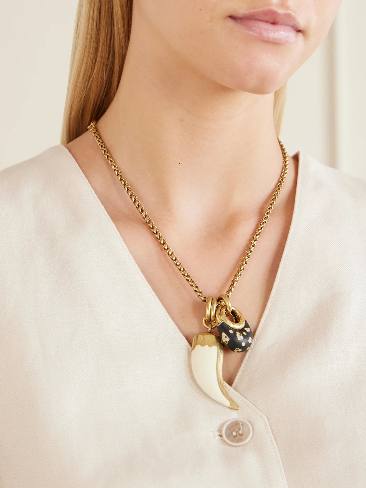 Image of Necklaces. Product name - Niki Horn Of Plenty Gold-plated And Enamel Necklace in Multi colour by brand - MAISON MAYLE