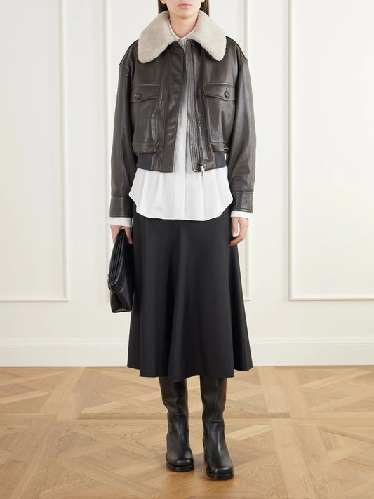Image of a model wearing Tops. Product name - Pleated Cotton-blend Poplin Shirt in White colour by brand - Brunello Cucinelli