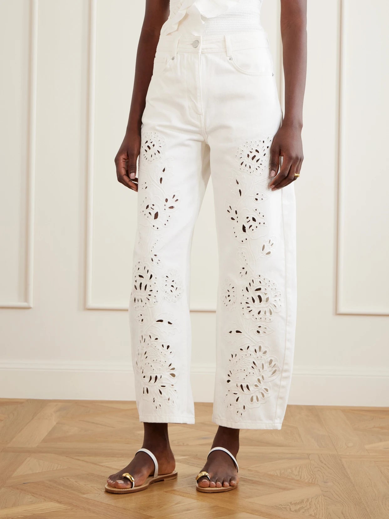 Richelieu Broderie Anglaise-trimmed Mid-rise Straight-leg Jeans