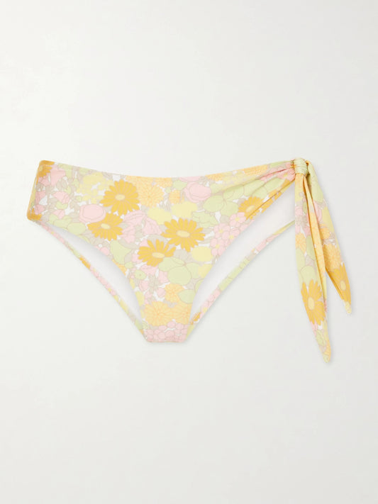 Image of Swimwear. Product name - Knot-detailed Floral-print Bikini Briefs in Yellow colour by brand - Chloé