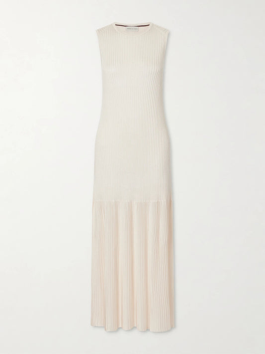 Image of Dresses. Product name - Gabby Ribbed-knit Jersey Maxi Dress in Off-white colour by brand - Veronica de Piante