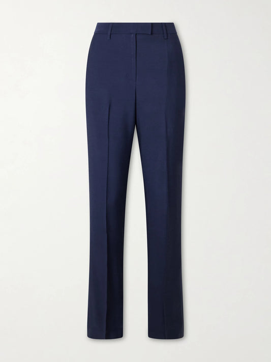 Image of a model wearing Pants. Product name - Charlie Woven Mid-rise Straight-leg Pants in Navy colour by brand - KALLMEYER