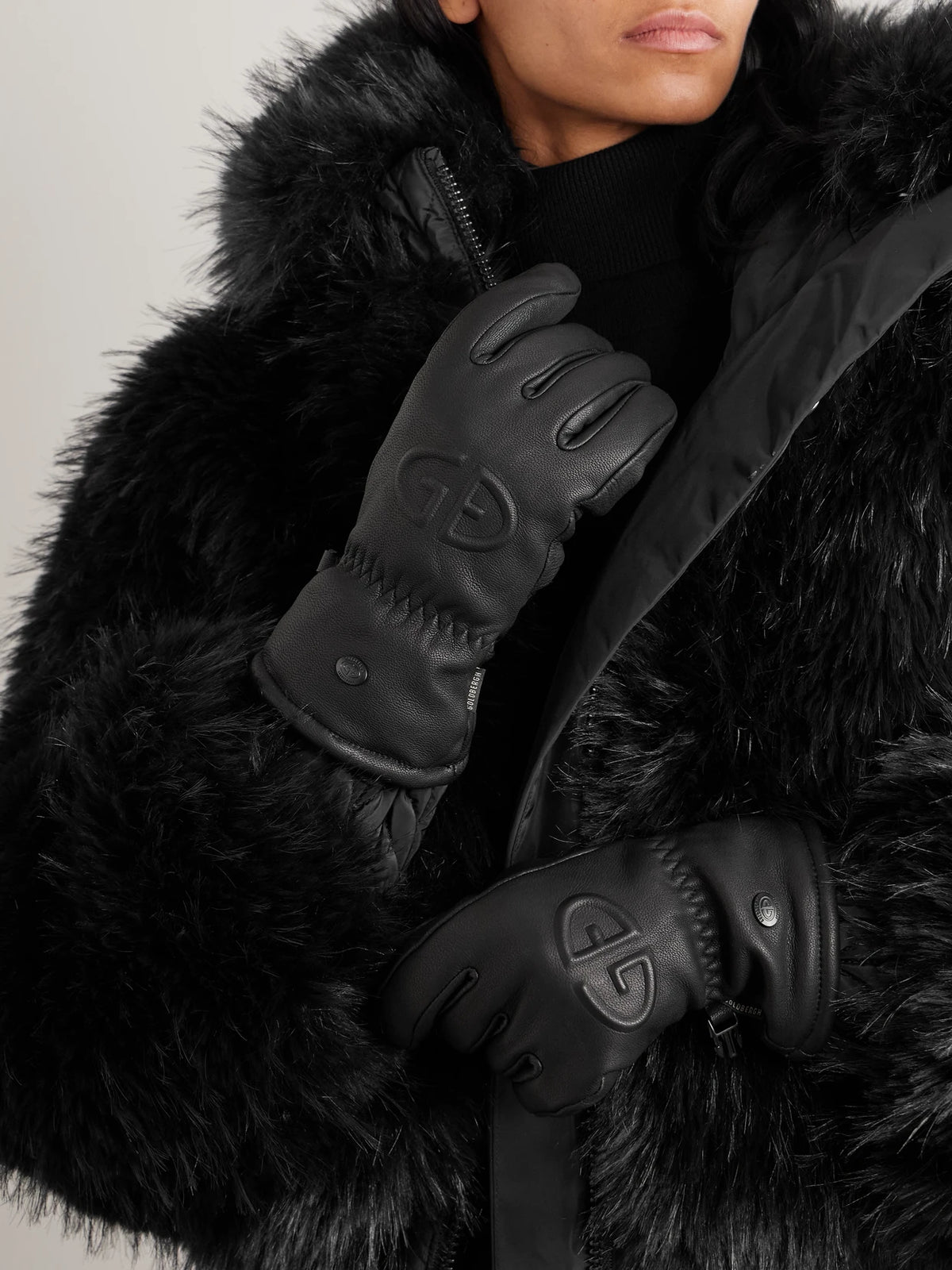 Image of Accessories. Product name - Freeze Padded Leather Gloves in Black colour by brand - Goldbergh