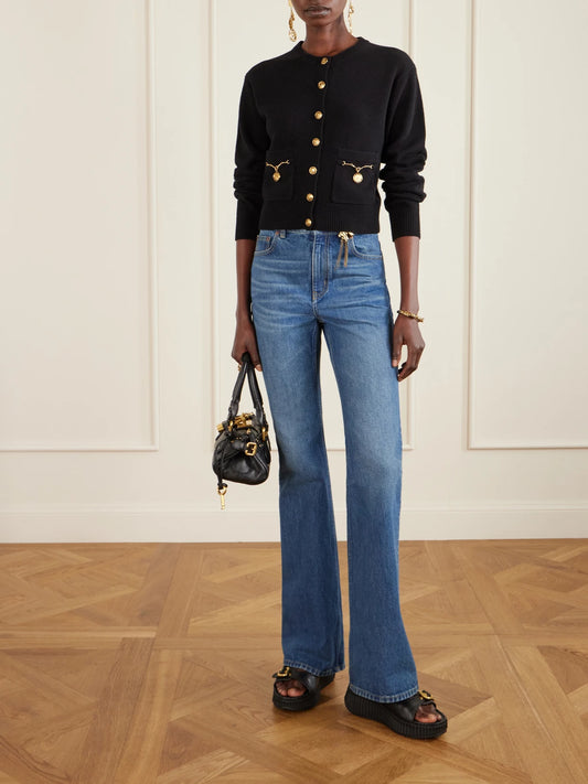 Image of Heels. Product name - Nama Buckled Leather Wedge Sandals in Black colour by brand - Chloé