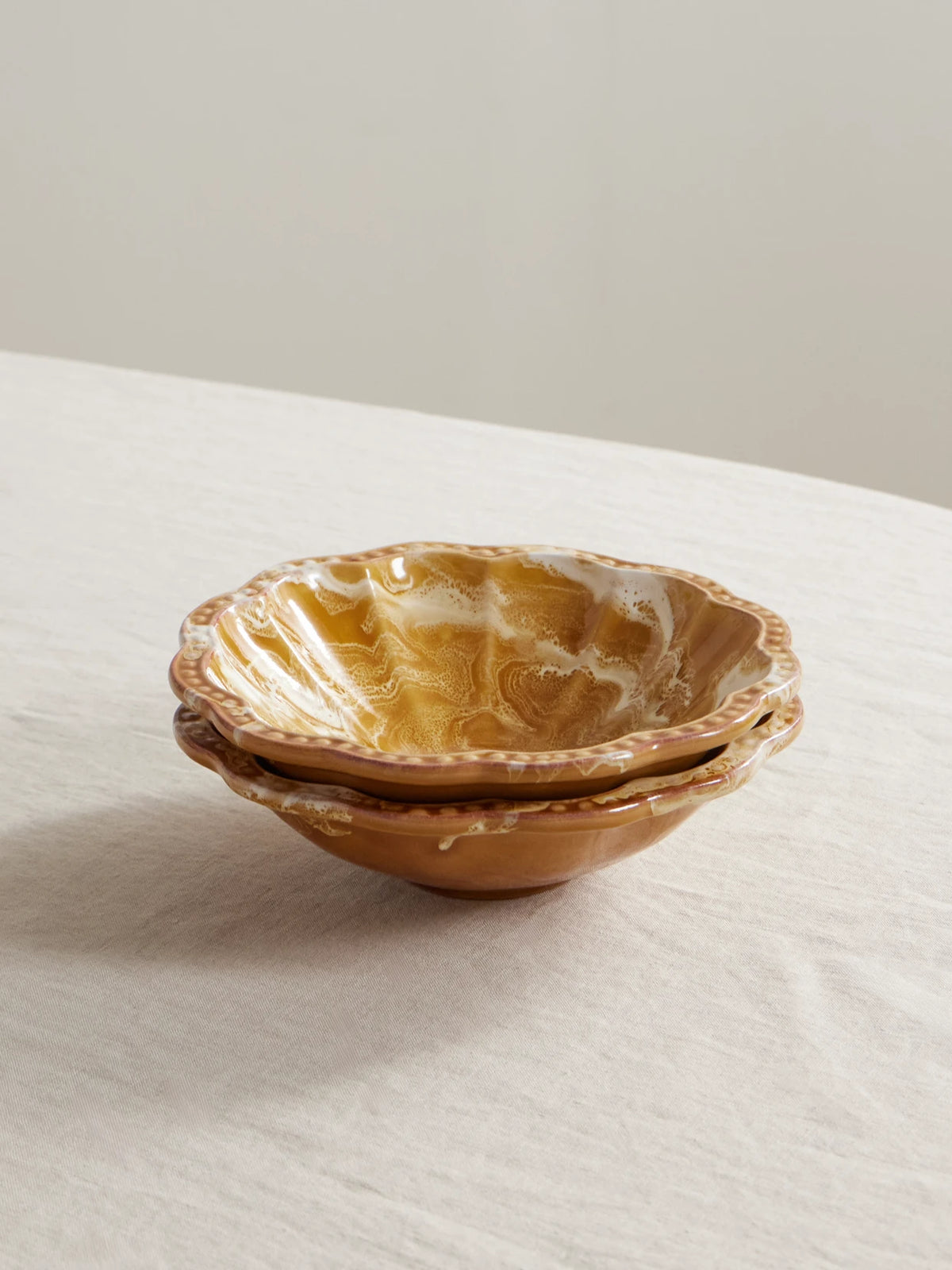 Set Of Two Small Scalloped Ceramic Bowls